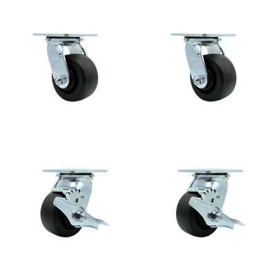 4 Piece Polyolefin Swivel Caster Set with Roller Bearings 2 Brakes