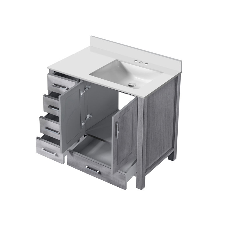 Meuble-lavabo simple Big Sur, Gris patiné, 48", Marbre de culture blanc