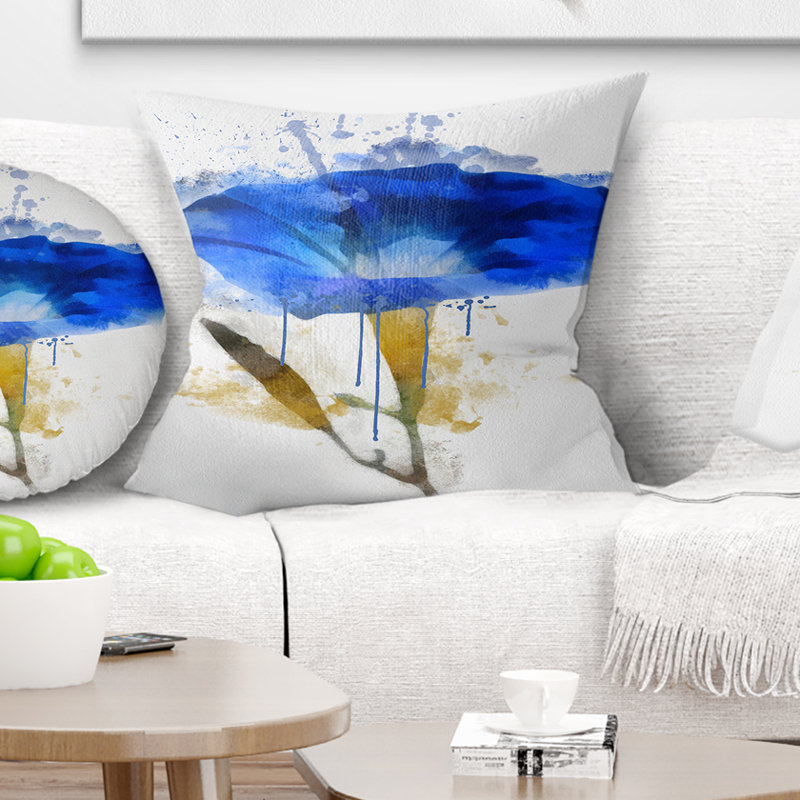 Blue Gentiana Alpina - aquarelle, coussin imprimé floral, 16 po x 1 po, Coussin décoratif