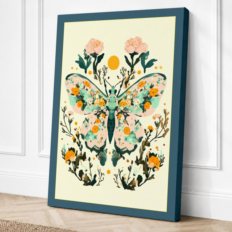Butterfly In Bloom Botanical - Print, 24x16 - 61.0 x 40.6 cm, Teal Border