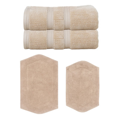 Bryd Collection 100% Soft Cotton 2 Pc Bath Towel Set & 2 Pc Bath Rug Set, (Set of 4)