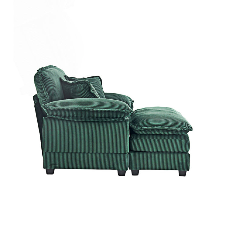 Canapé simple avec 2 coussins décoratifs et un repose-pieds, canapé confortable, canapé à assise profonde, Vert