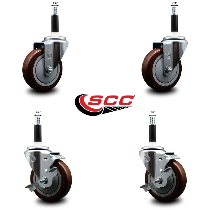 Ensemble de roulettes extensibles pivotantes en poly sur roulettes 2 freins SCC TLB 4 po x 7/8 po, Marron