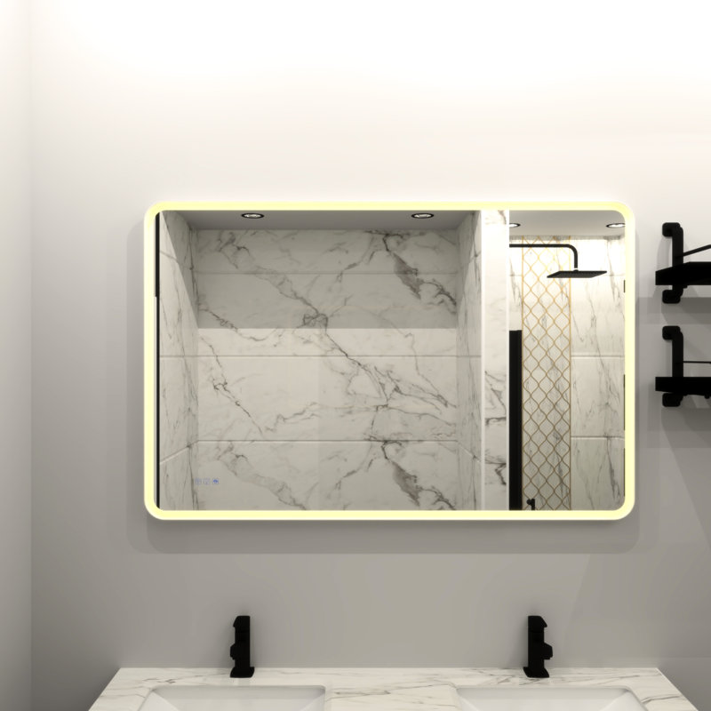 Miroir de salle de bain rectangulaire à DEL 48 x 36 - Brouillard, 3000 lumens et plus, cadre en fer blanc mat, affichage couleur naturelle avec plus de 90 cadres muraux Smooth Touch