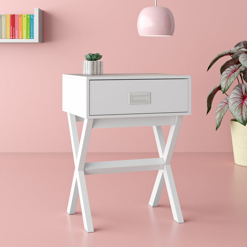 Emile End Table with 1 Drawer, White