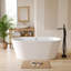 Baignoire autoportante contemporaine en acrylique de 150 cm x 76 cm avec bonde chromée à robinet au pied, blanc brillant-134826476-134826478