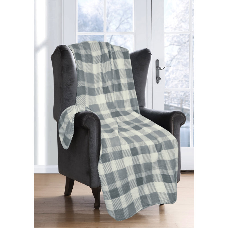 Anerinda Soft Plush Classi Check Blanket Throw, Grey