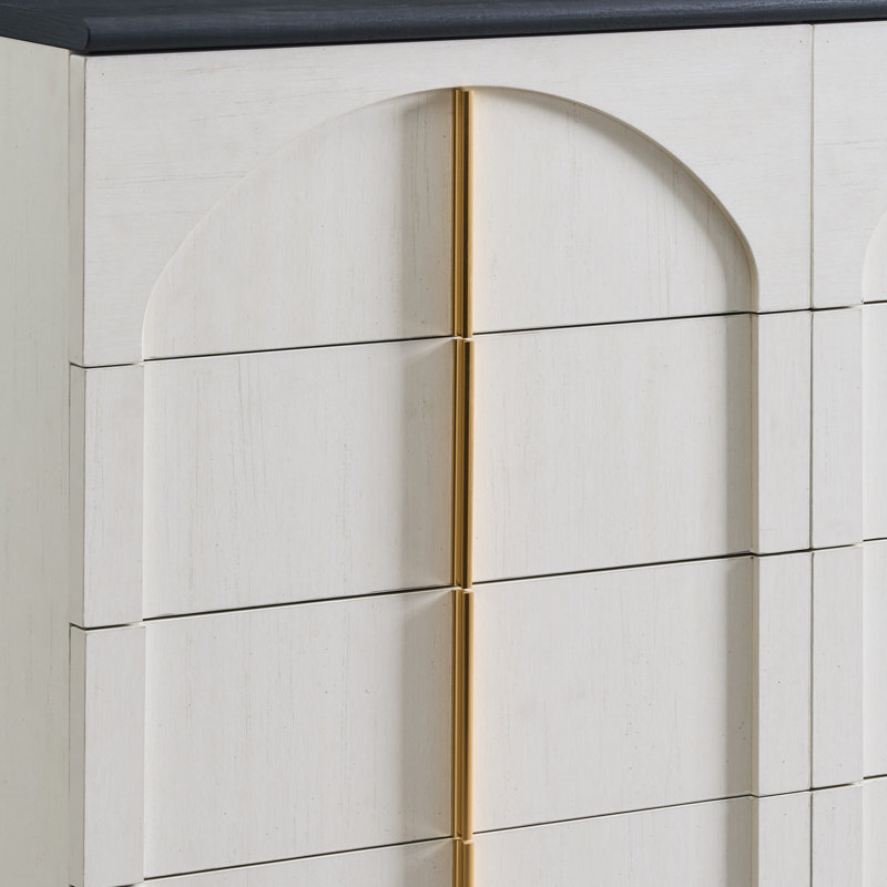 Commode moderne 8 tiroirs, commode de chambre à coucher avec panneau arqué, Blanc
