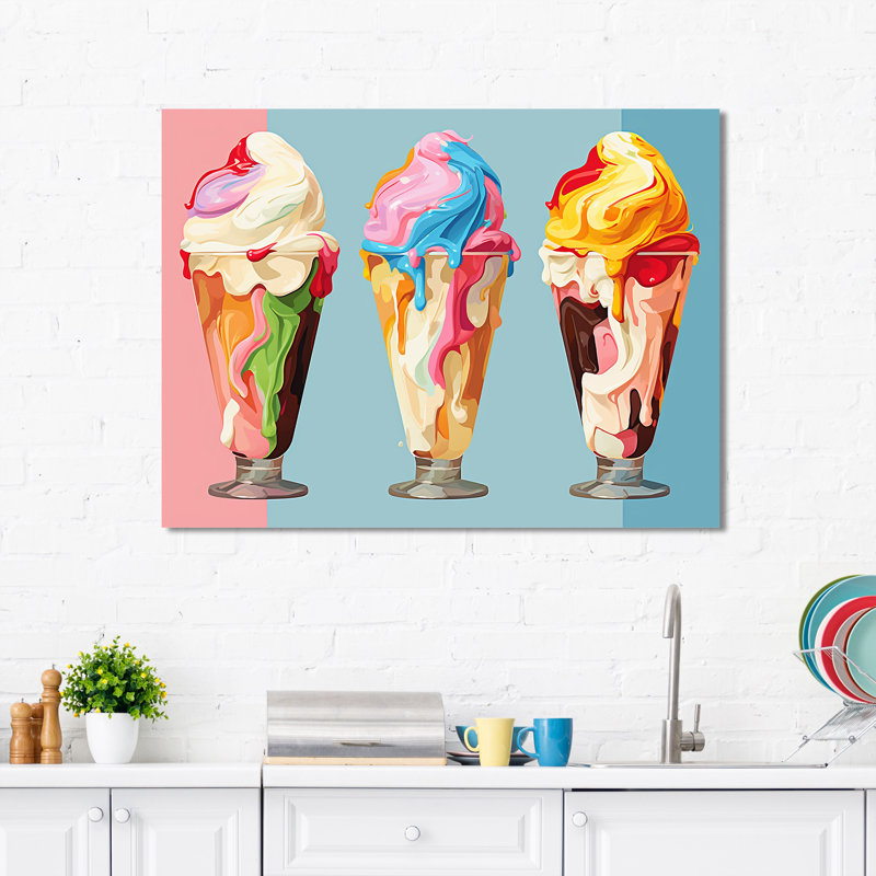 Rouge et orange Gelato Ice Cream I - Desserts, art mural, H 34 po x l 44 po x P 1,5 po