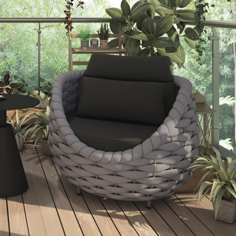 Pingel Polyester Rope Aluminum Frame Outdoor Lounge Chair for Cabin Proch Deck Balcony Poolside Garden, Dark Gray