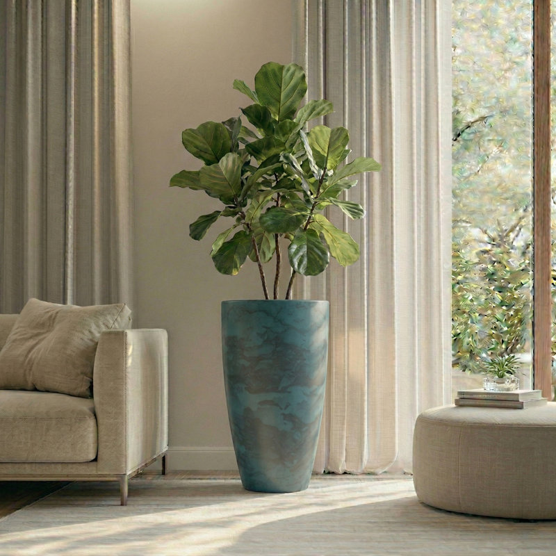 ECOBO Eco-Friendly Round Pot Planter, VicenzaIndoor/Outdoor use,Four Season Use, 35.4" H x 20.5" W x 20.5" D, Blue and Gray