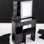 29,2 po, coiffeuse de bureau, tiroir de gauche, miroir tricolore à luminosité réglable, tabouret rembourré, rangement grande capacité, espaces compacts, miroir à DEL noir, réglage,
