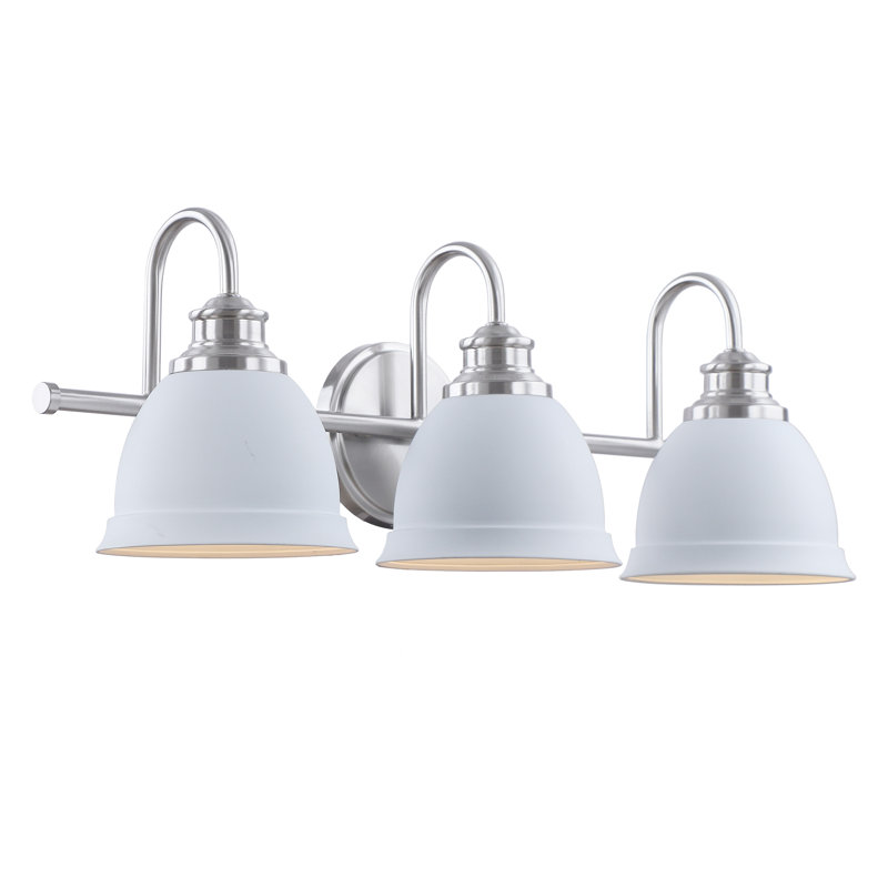 25-Inch Satin Nickel 3-Light Vanity Fixture with White Shades