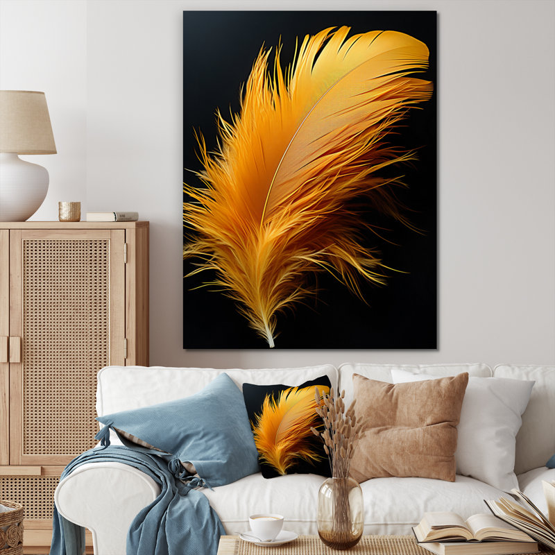 Plume orange élégante sur toile, Toile tendue, H 32 po x l 24 po x P 1 po