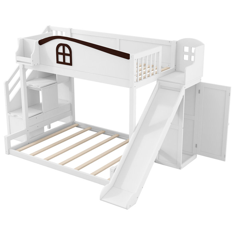 Twin over Full Bunk Bed with Storage Staircase, White