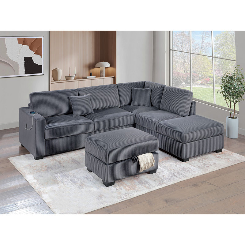 Ensemble de 3 coussins de canapé rembourrés et rembourrés en tissu velours côtelé gris foncé