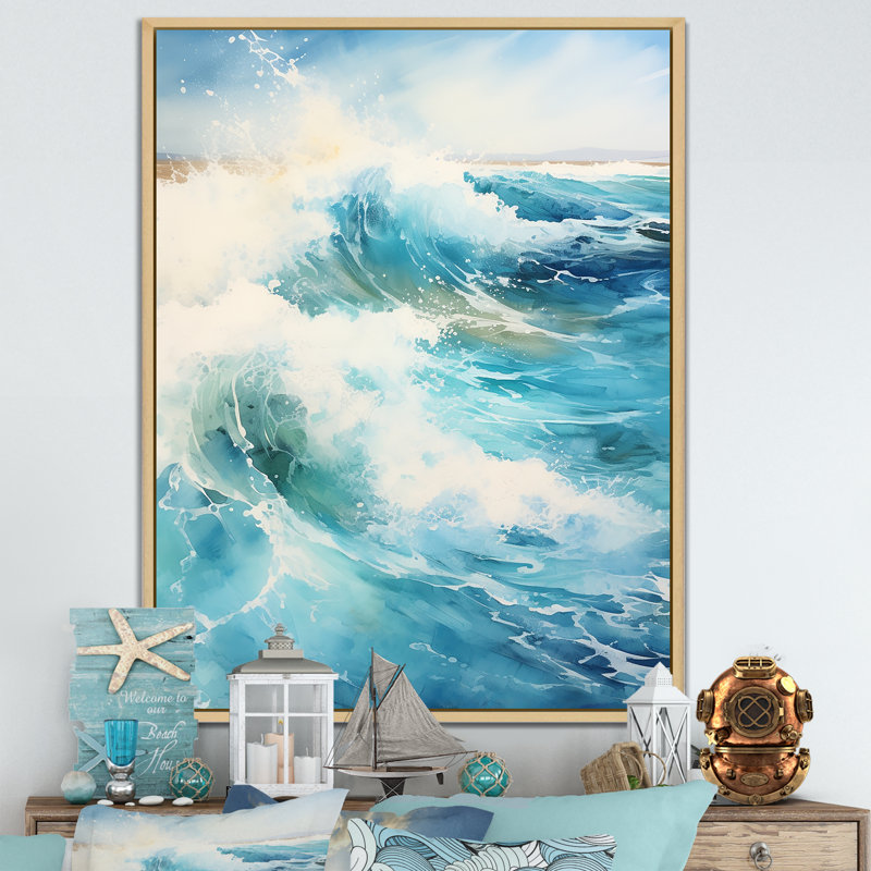 «Modern Coastal Collage Scenery», reproduction sur toile, Cadre naturel flottant, H 32 po x l 24 po x P 1 po
