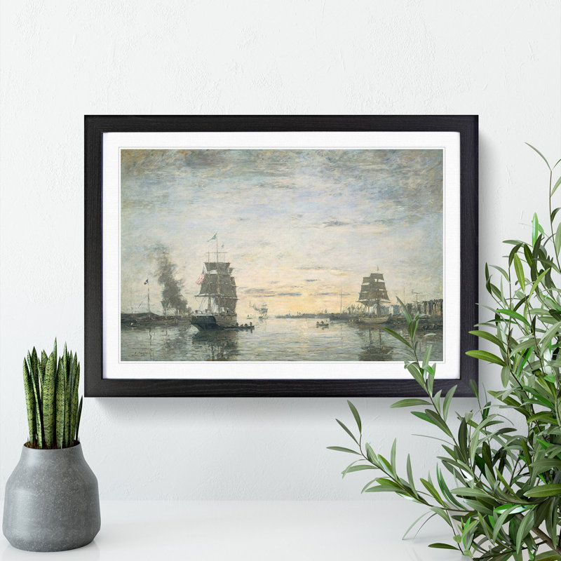 Entrance to the Harbor by Eugene Boudin - Picture Frame Painting, 48cm H x 65cm W x 2cm D, Black Framed