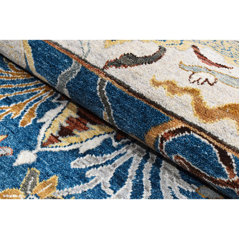 Wool Floral Area Rug in Blue/Yellow/Beige, Rectangle 8' x 10'