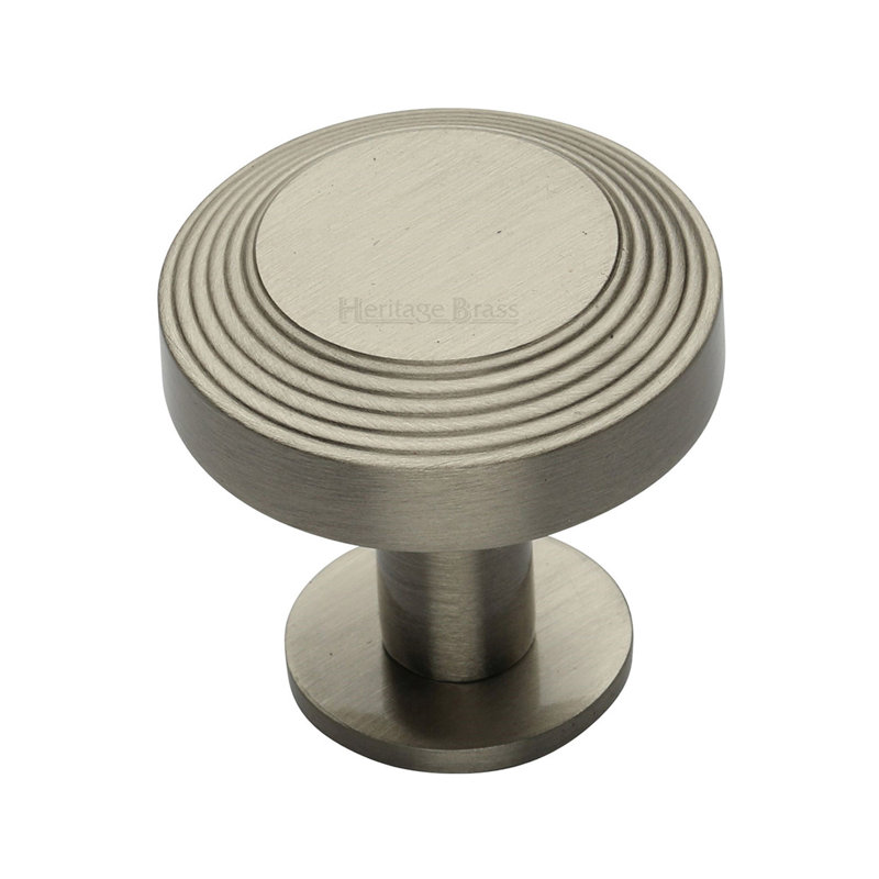 Heritage Brass Cabinet Knob Ridge Design with Rose, 38mm, Satin Nickel