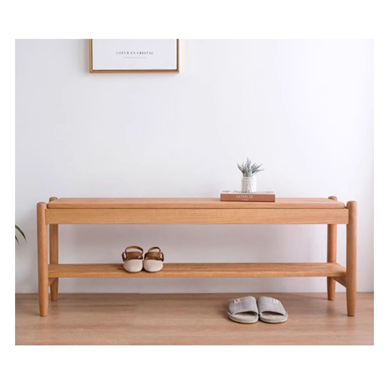 Banc à chaussures scandinave minimaliste en bois massif pour hall d'entrée