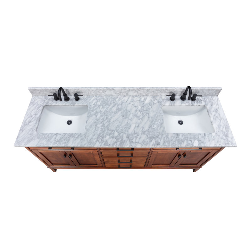 Madison 72" Double Bathroom Vanity Set, Tobacco, 61", Cala White Engineered Stone