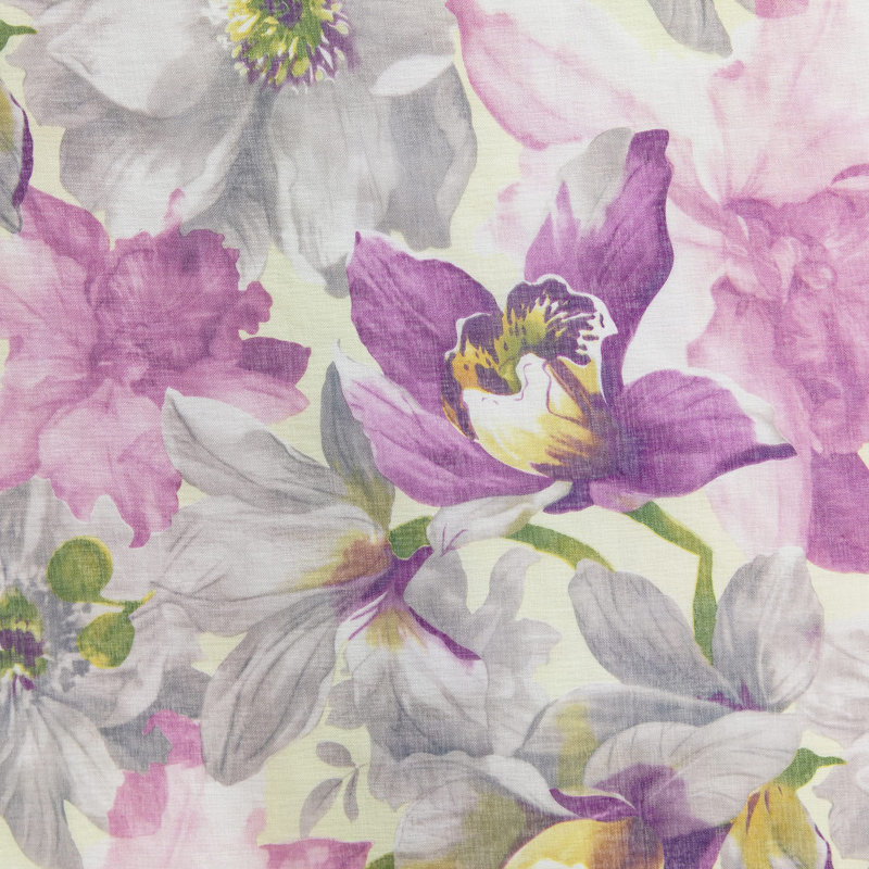 Rideaux semi-transparents à motif floral de 84 po de long à motif floral en mauve avec passe-tringle 2 panneaux