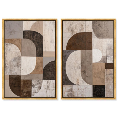 Ordered Earth Diptych Canvas Print Brown Wall Art Set by Art Remedy, Gold Frame, 30 x 45