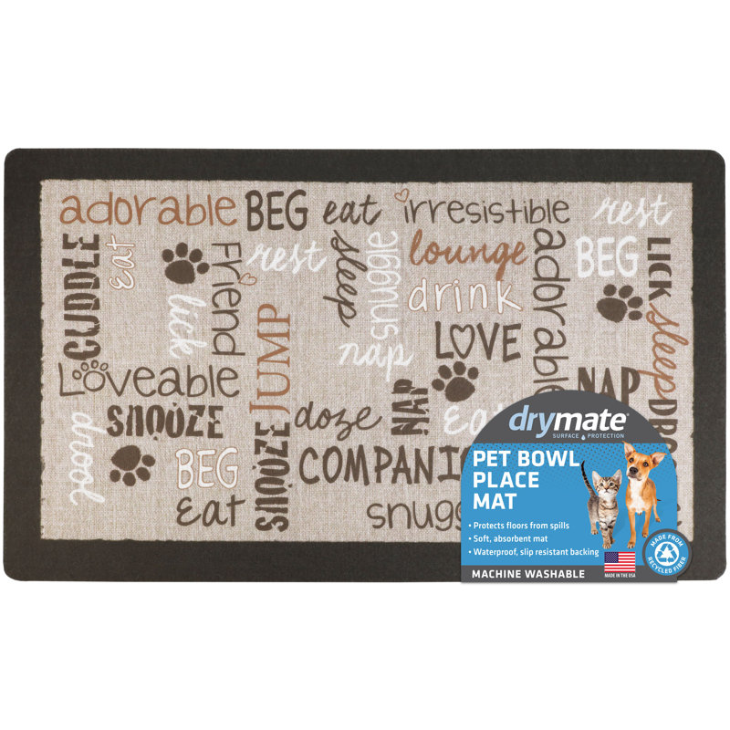 Pet Bowl Placemat, Dog & Cat Food Feeding Mat - Absorbent Fabric, Waterproof Backing, Slip-Resistant, Machine Washable (Linen Tan) (12” x 20”) (USA Made)