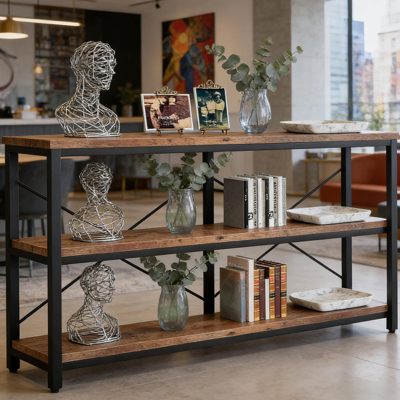 Console, étagère de rangement à 3 niveaux, canapé