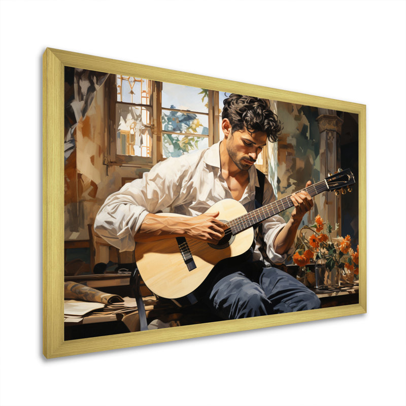 " Music Acoustic Serenade Gentle ", Cadre doré à une seule photo, H 24 po x l 32 po x P 1 po