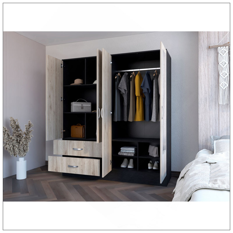 Armoire Ron, chambre, noir / gris clair