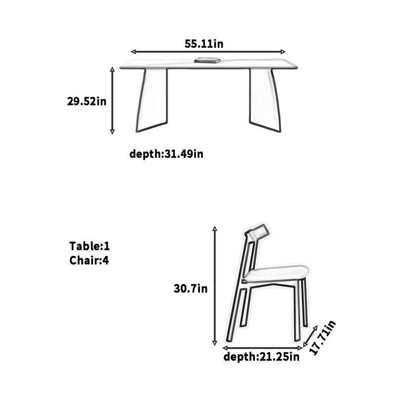Simplified rock slab table and chair combination, 29.52"H x 55.11"L x 31.49"W
