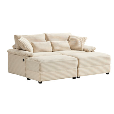 Double Chaise Lounge With Reversible , Corduroy Upholstery, Hidden Storage, Dual Charging, Ultra - Cushions, Complete Pillow , Beige, 2 Seats, 32.84 In Depth, 73.46 Width, 34.5 Height Storage