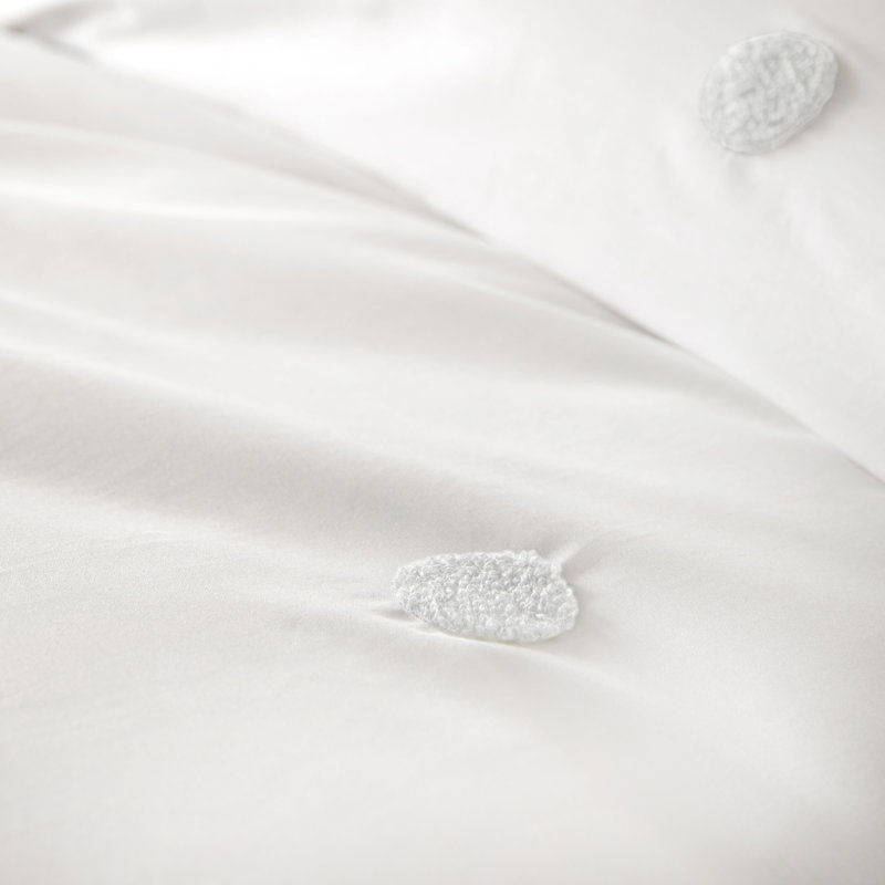 Dot Garden Cotton Duvet Cover Set with Pillowcases, King Duvet Cover + 2 Standard Pillowcases, White/White Dots