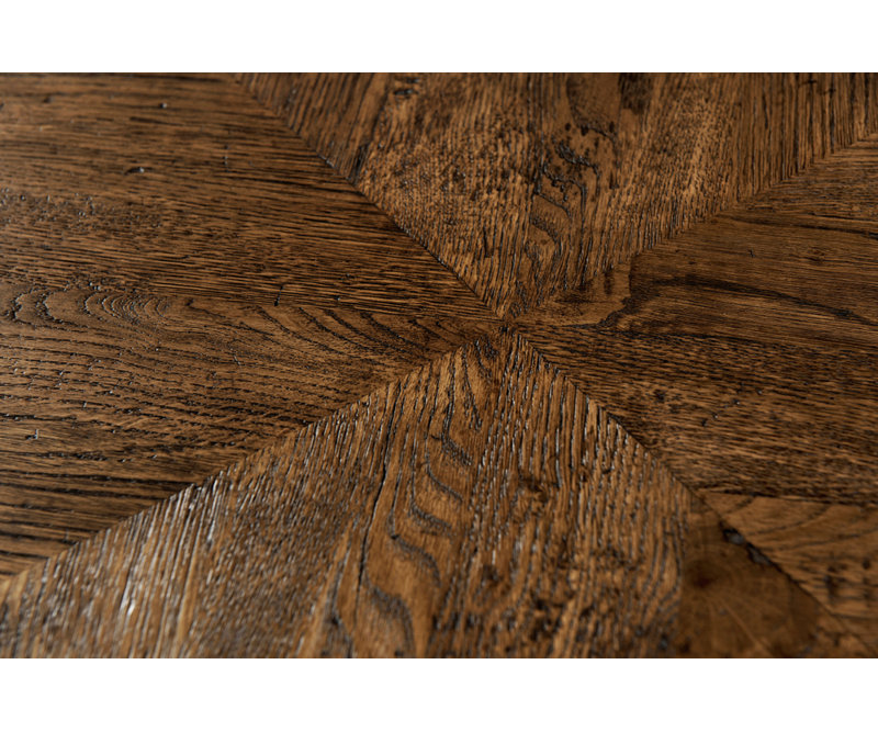 Dusk Oak Parquetry Mirrored Console Table with Storage
