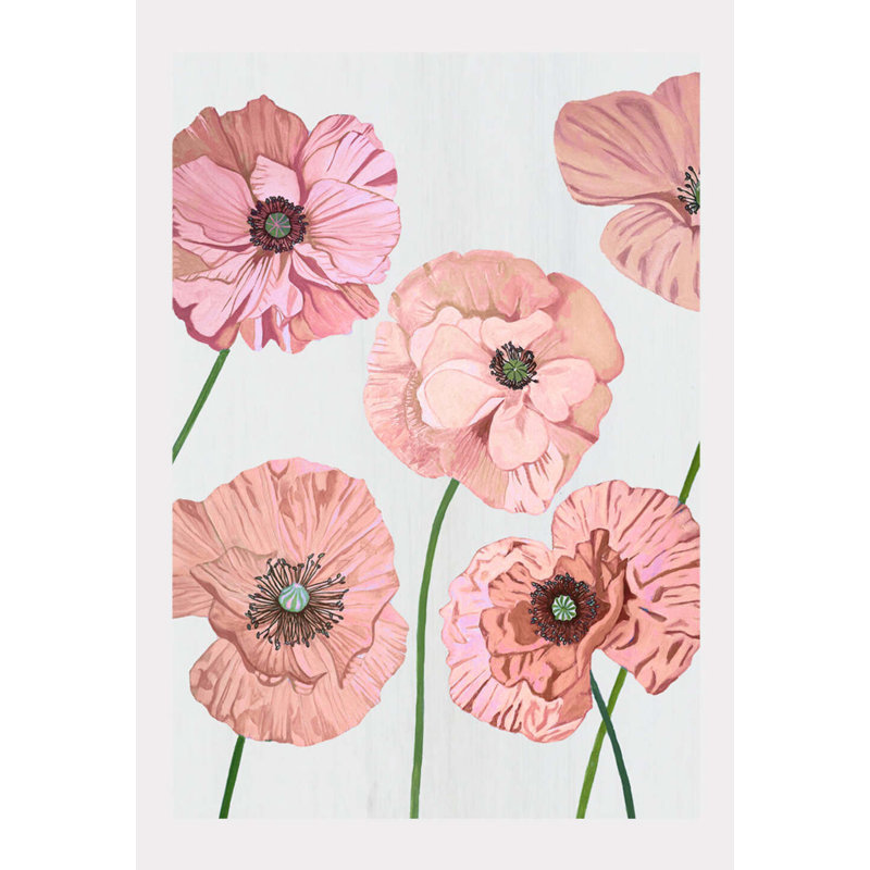 Rose Poppies On Pale Gray Print, 19" H x 13" W