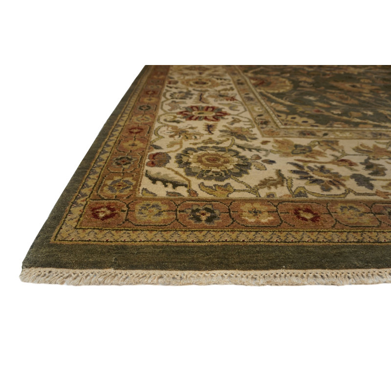 Tapis oriental en laine noué à la main sauge / ivoire Passions, Rectangle 12 pi x 18 pi