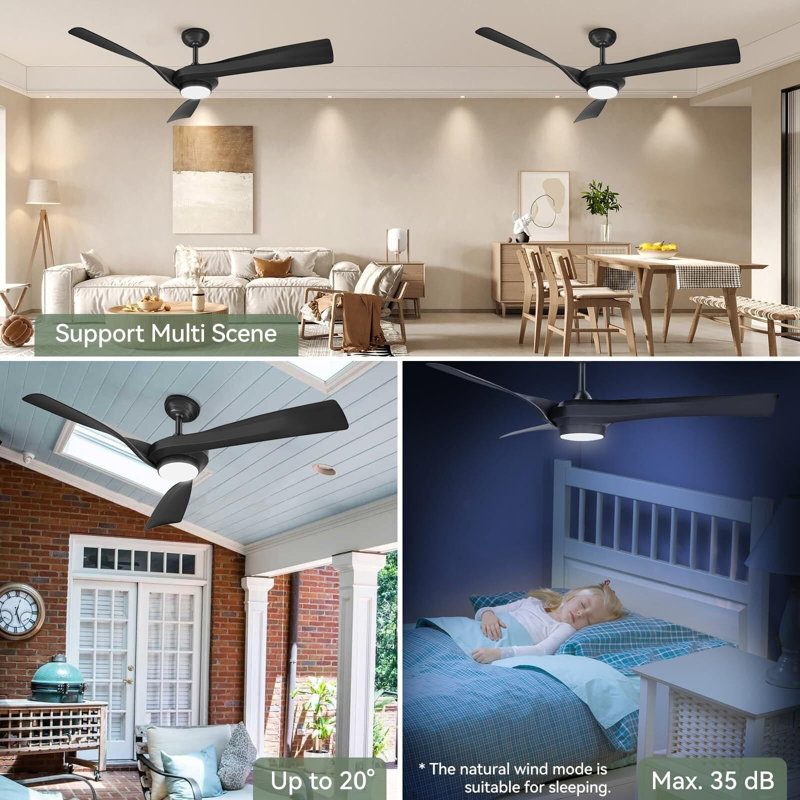 52" Modern Ceiling Fan With Remote Control, Black