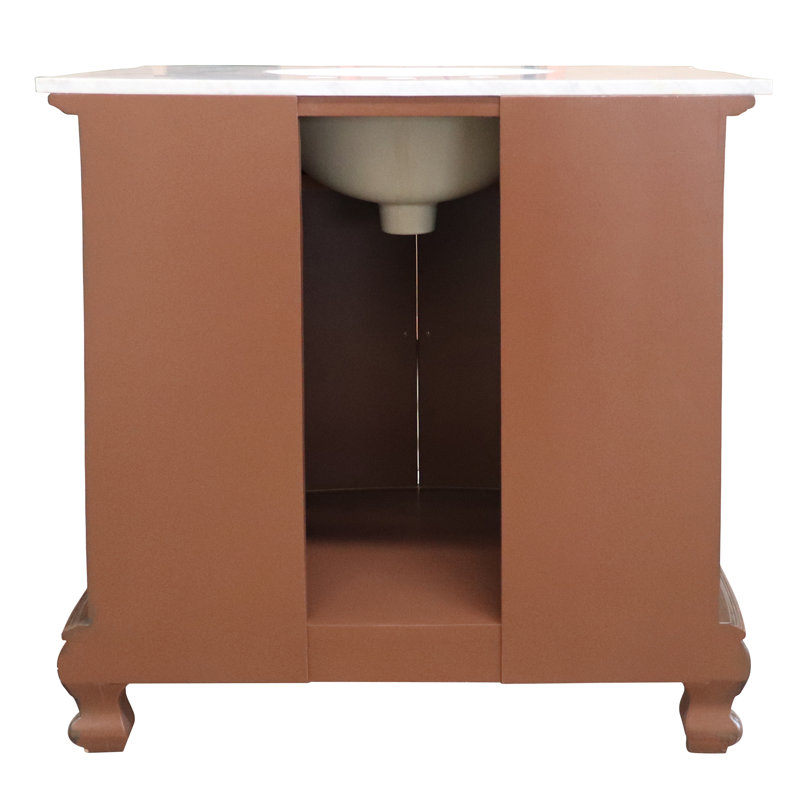 Walnut Wood Single Bathroom Vanity with Cream Marble Top
