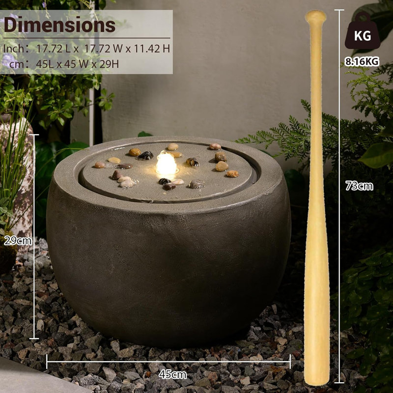 Fountain Outdoor With LED Lights Solar Powered - Garden Water Feature For Patio, Lawn Decor