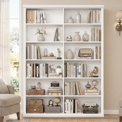 72" H x 47.2" W Wood Double 6-Tier Bookcase