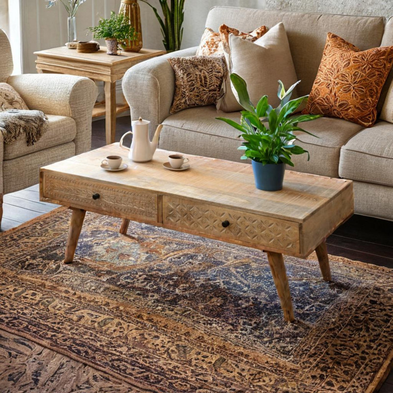 Sedillo Solid Wood Four Leg Coffee Table with Storage