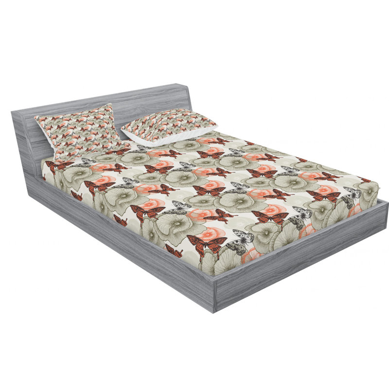 Microfiber Floral Sheet Set, Queen Sheet Set with Fitted Sheet
