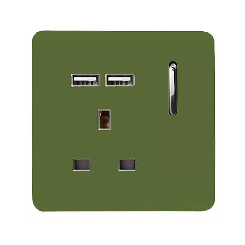 Trendi Switch 1 Gang USB 2100mA Plug Socket, Moss Green