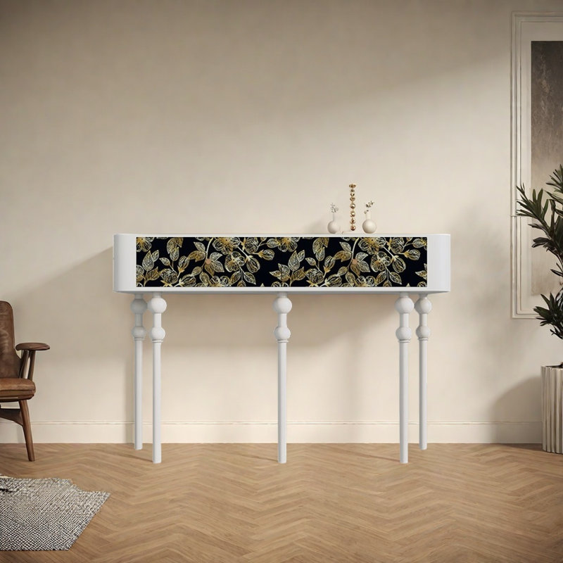 Console rétro élégante avec 2 tiroirs, Blanc