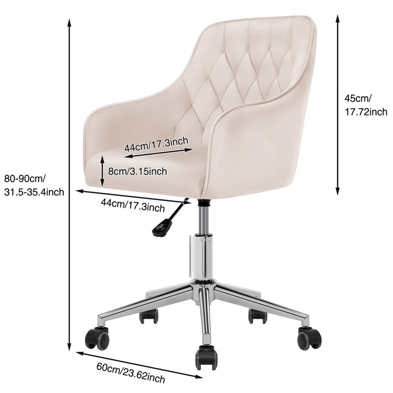Marcus Velvet Desk Chair Vanity Chair for Makeup with Wheels Rolling Swivel Chair for Bedroom, Beige