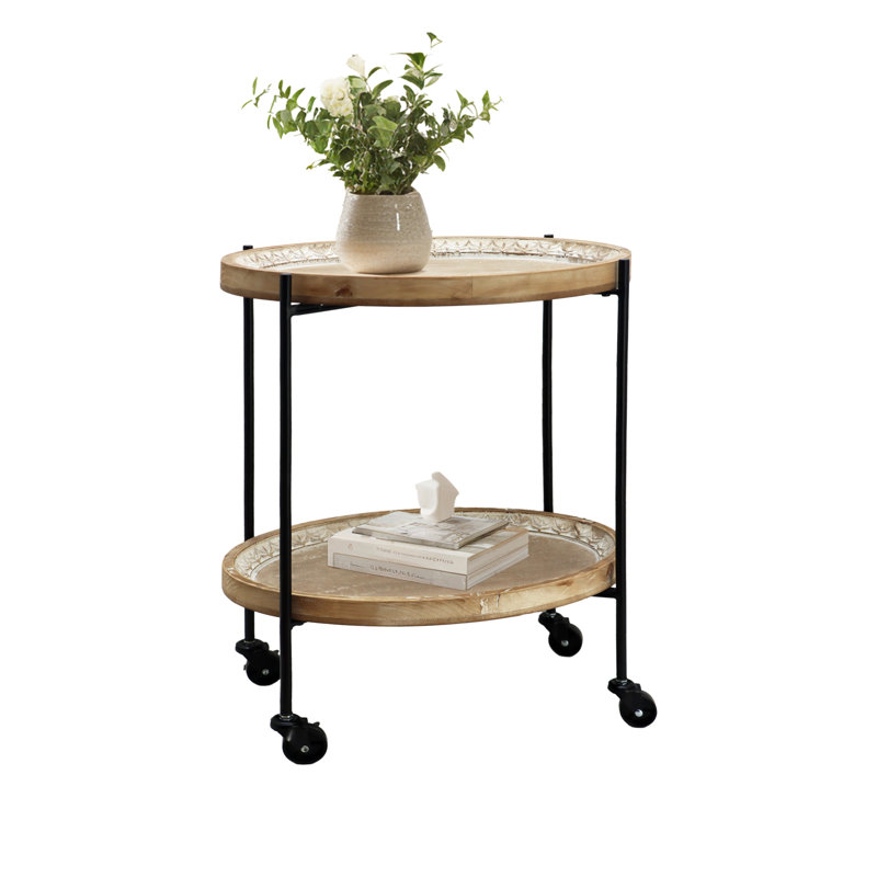 2-Tier Rolling Side Table with Wheels