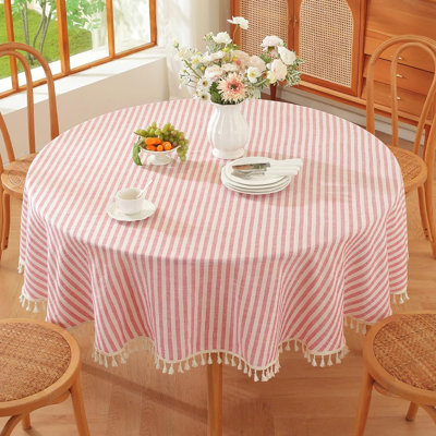 Nappe ronde de 70 pouces - Nappe rayée rouge et blanche - Nappe ronde de pique-nique d'extérieur - Housse de table ronde (rouge, 70 po)