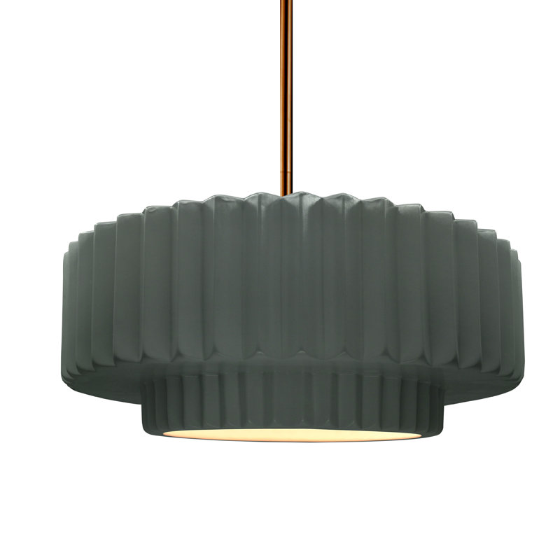 Luminaire suspendu 1 lumière Meydan, H 5,25 po x l 14,5 po x P 14,5 po, Étain, vert, Laiton brossé